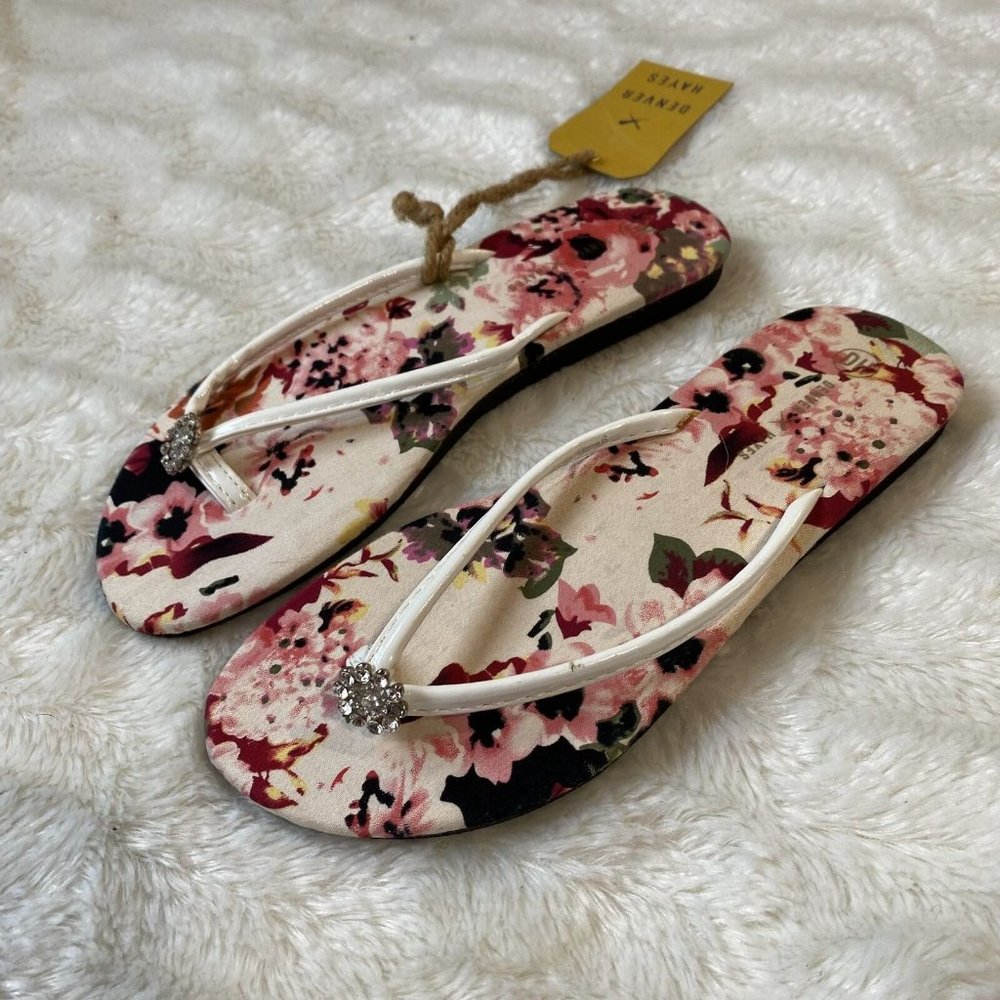 Denver Hayes Women's Floral Print White Strap Flip Flops Slipper Size EU 36